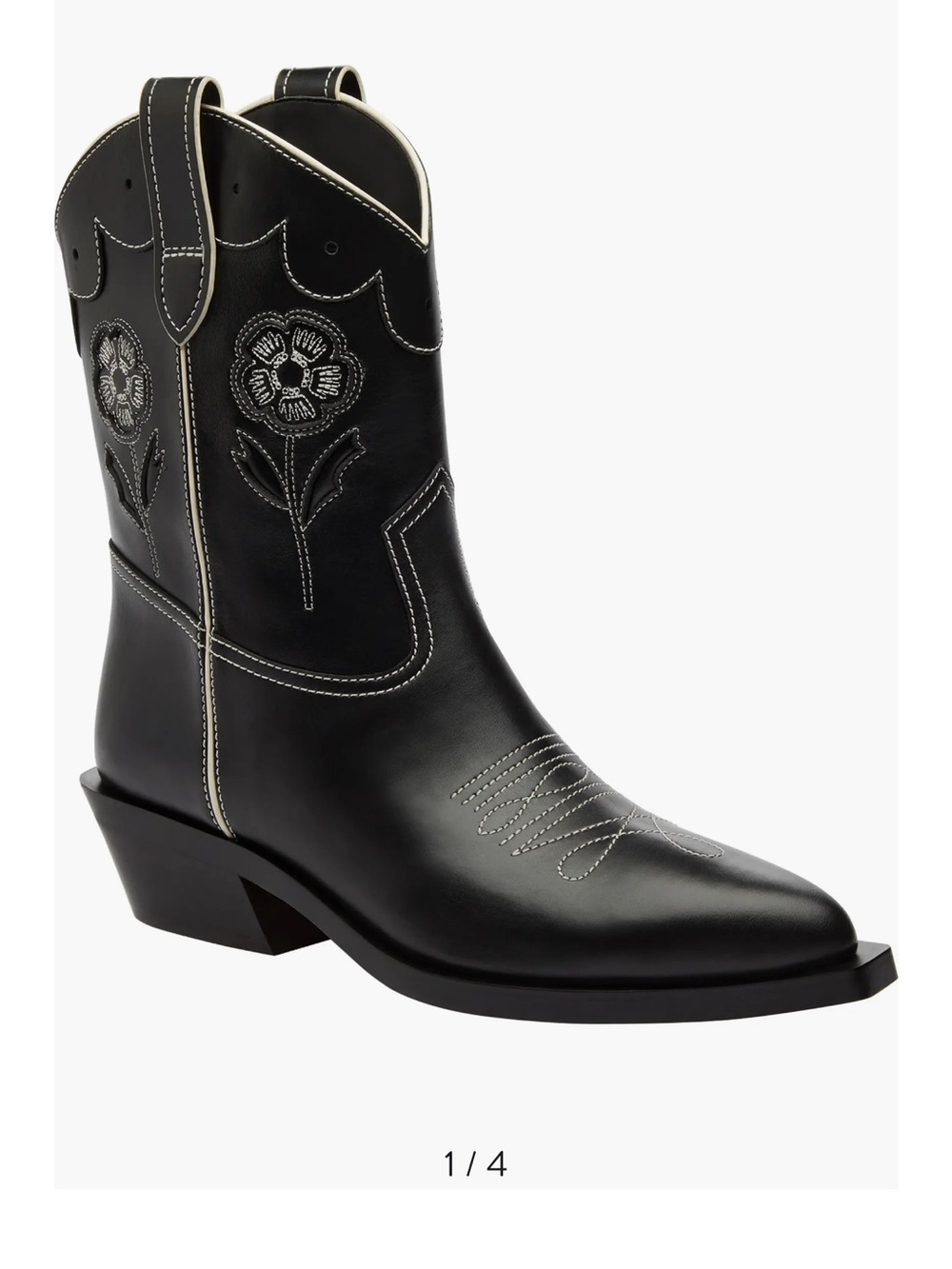 Coach Black Western Embroidered Leather Cowboy Boot with Cream Trim